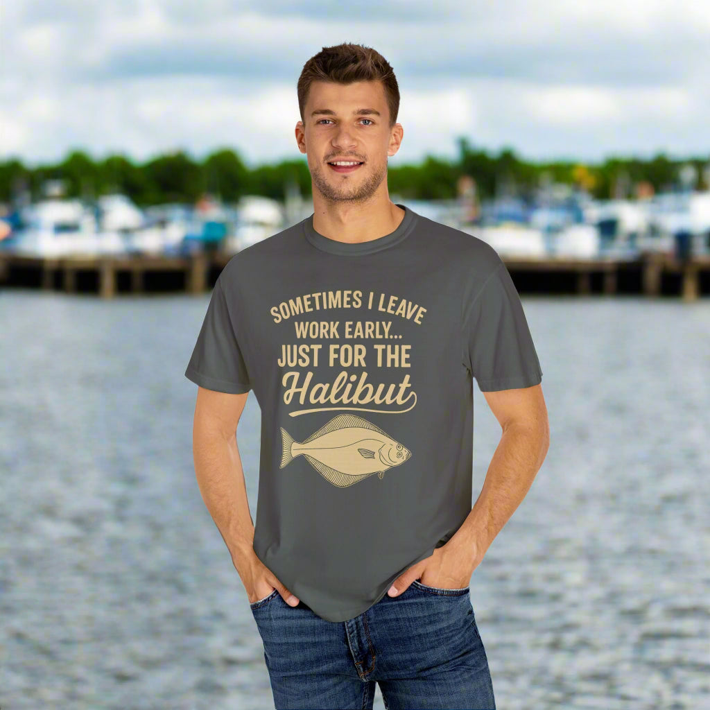 Funny Halibut Fishing Shirt | Sometimes I Leave Work Early Just for the Halibut | Fisherman Tee, Boating and Fishing Gift