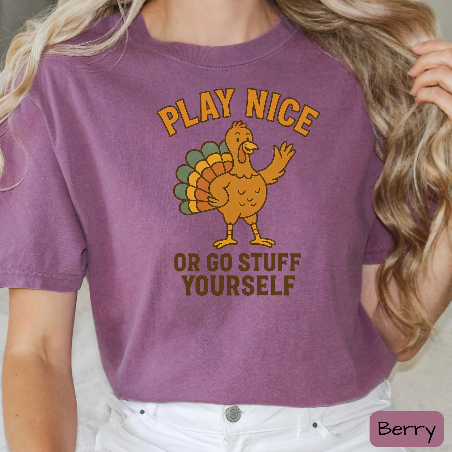 Play Nice Or Go Stuff Yourself Shirt – Funny Thanksgiving Tee for Adults, Trending T-Shirt