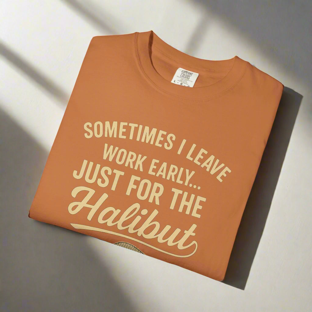 Funny Halibut Fishing Shirt | Sometimes I Leave Work Early Just for the Halibut | Fisherman Tee, Boating and Fishing Gift