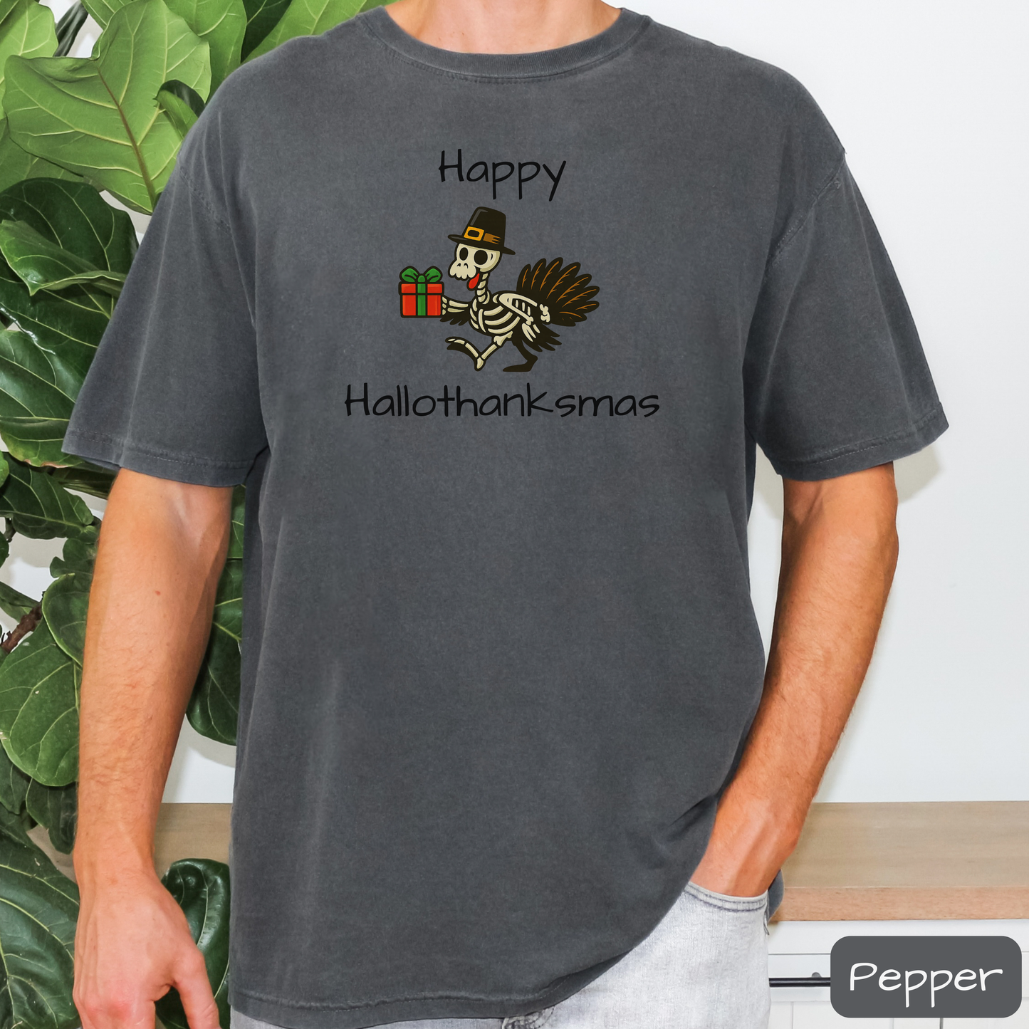 Happy Hallothanksmas Shirt: Funny Holiday Mashup Tee, Halloween, Thanksgiving, Christmas, Trending Tee