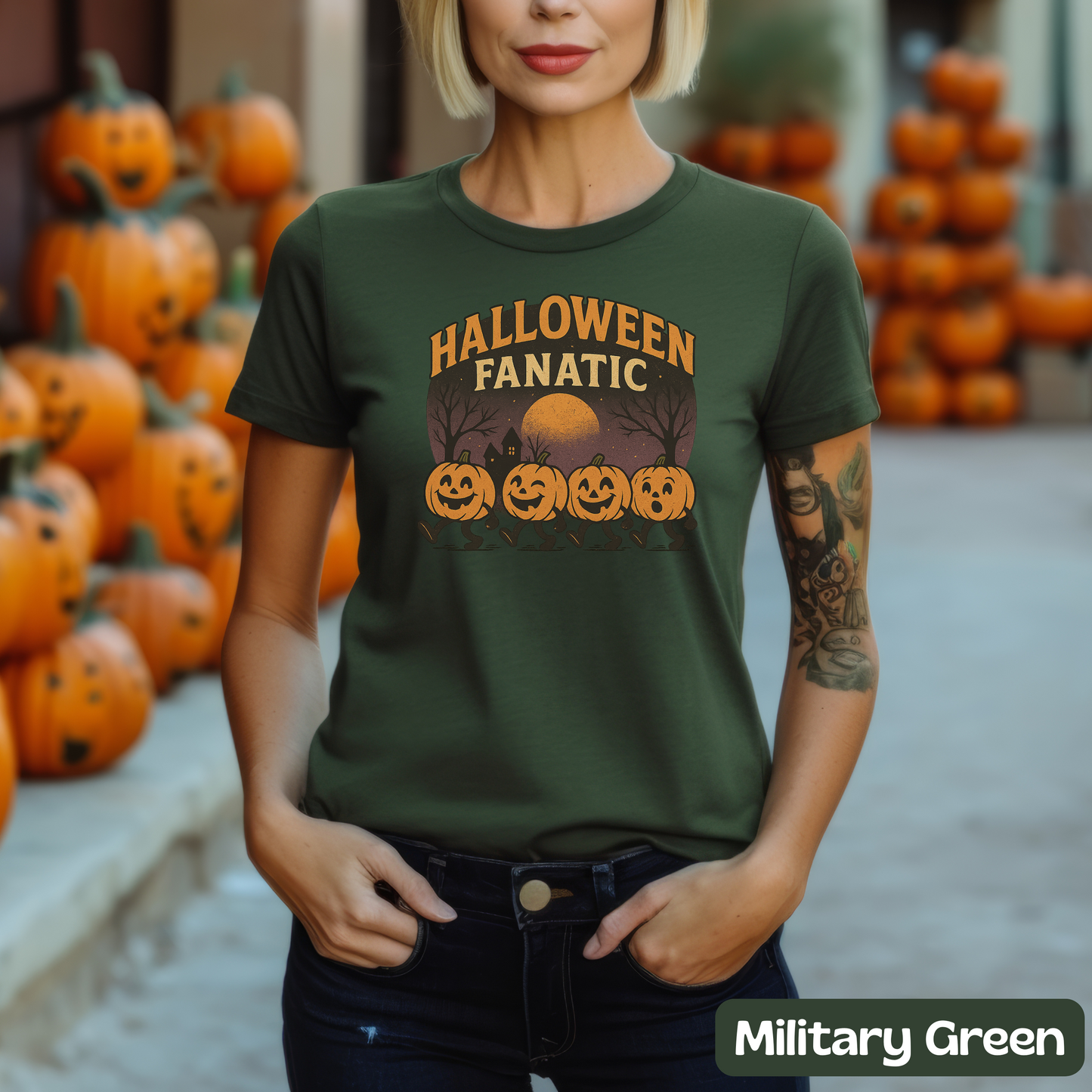 Halloween Fanatic Pumpkins T-Shirt, Spooky Cute Jack-O-Lantern Tee, Haunted House Graphic, Gift for Halloween Lovers