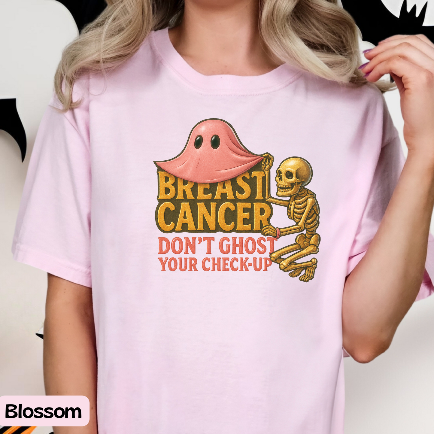 Breast Cancer Awareness Shirt, Spooky Ghost Check-Up Tee, Pink October Skeleton Design, Halloween Vibes, Cancer Support Shirt