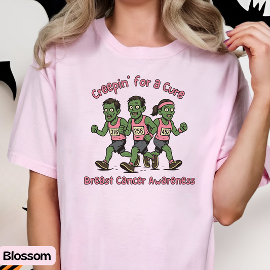 Breast Cancer Awareness Shirt for Runners, Creepin' for a Cure Race T-Shirt, Spooky October Run Shirt, Halloween Gift