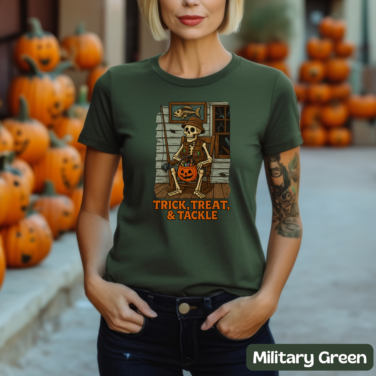 Funny Halloween Fishing T-Shirt - Trick, Treat & Tackle Tee for Anglers, Captains & Spooky Season Lovers, Halloween Gift