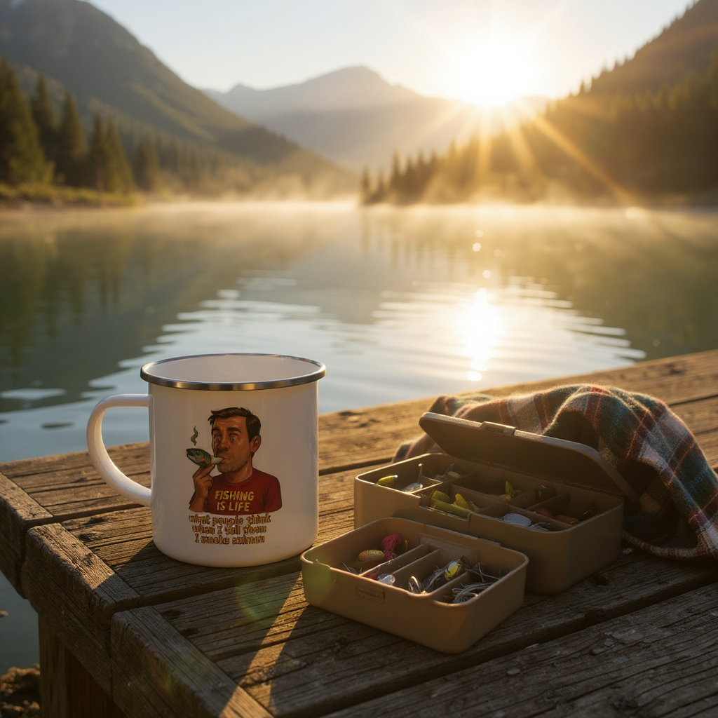 Funny Fishing Enamel Mug | Unique Camping Cup | Perfect Gift for Anglers, Fishermen, Dad, Outdoors, Birthday Alaska Meme Series