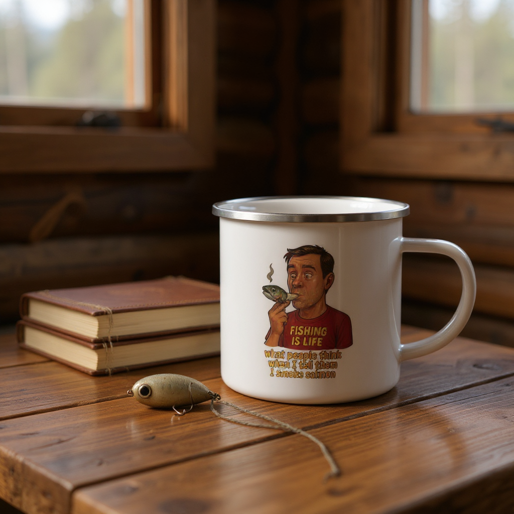Funny Fishing Enamel Mug | Unique Camping Cup | Perfect Gift for Anglers, Fishermen, Dad, Outdoors, Birthday Alaska Meme Series