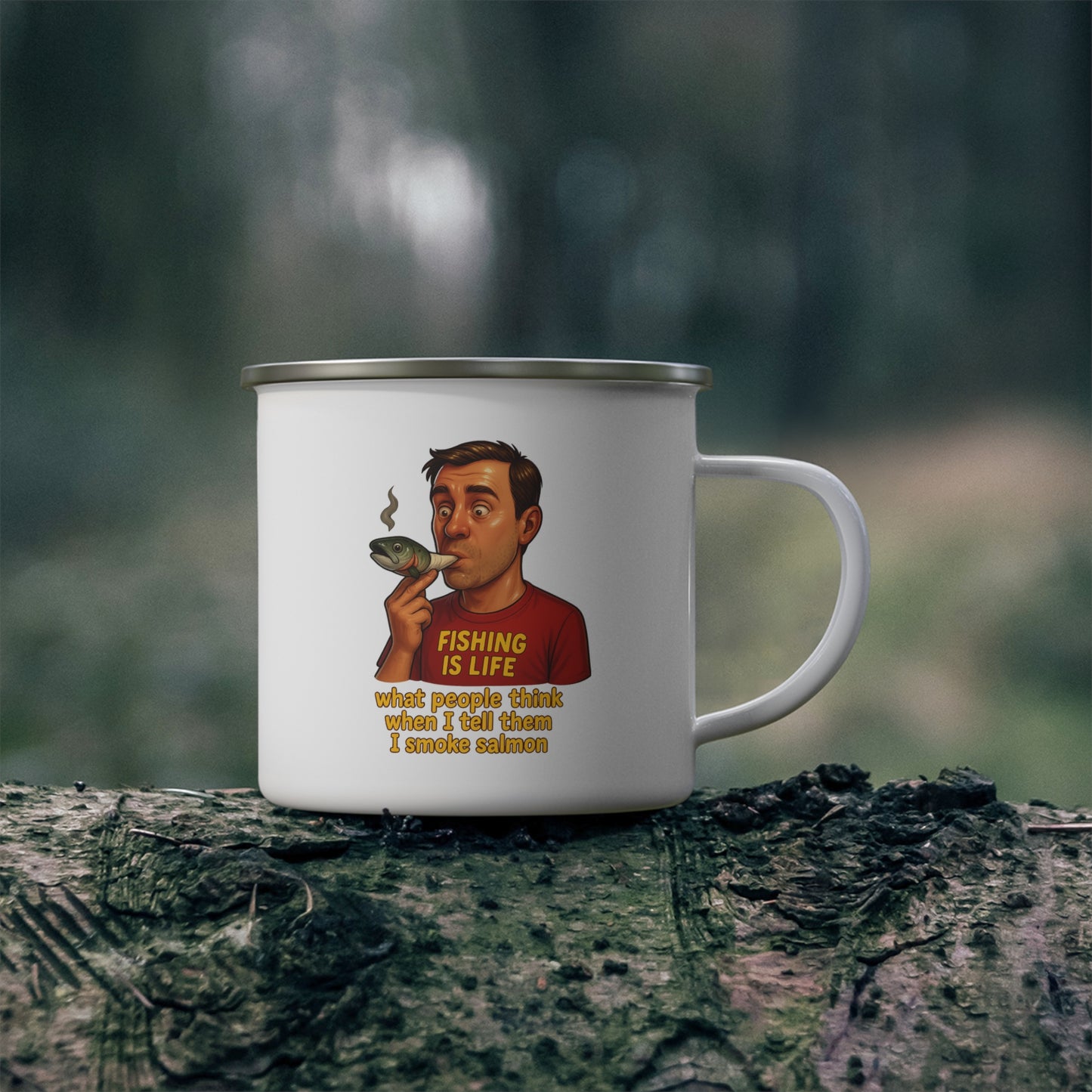 Funny Fishing Enamel Mug | Unique Camping Cup | Perfect Gift for Anglers, Fishermen, Dad, Outdoors, Birthday Alaska Meme Series