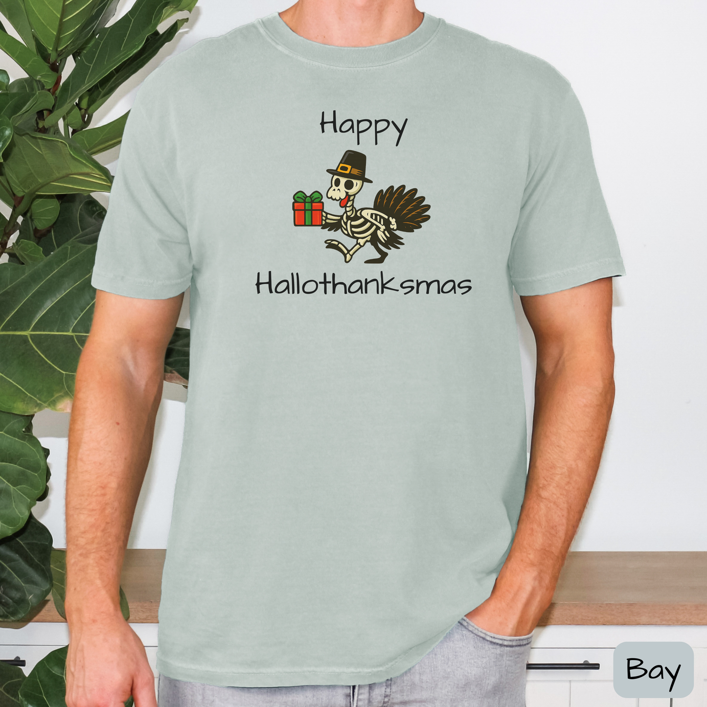 Happy Hallothanksmas Shirt: Funny Holiday Mashup Tee, Halloween, Thanksgiving, Christmas, Trending Tee
