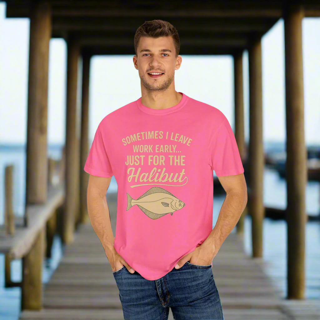 Funny Halibut Fishing Shirt | Sometimes I Leave Work Early Just for the Halibut | Fisherman Tee, Boating and Fishing Gift