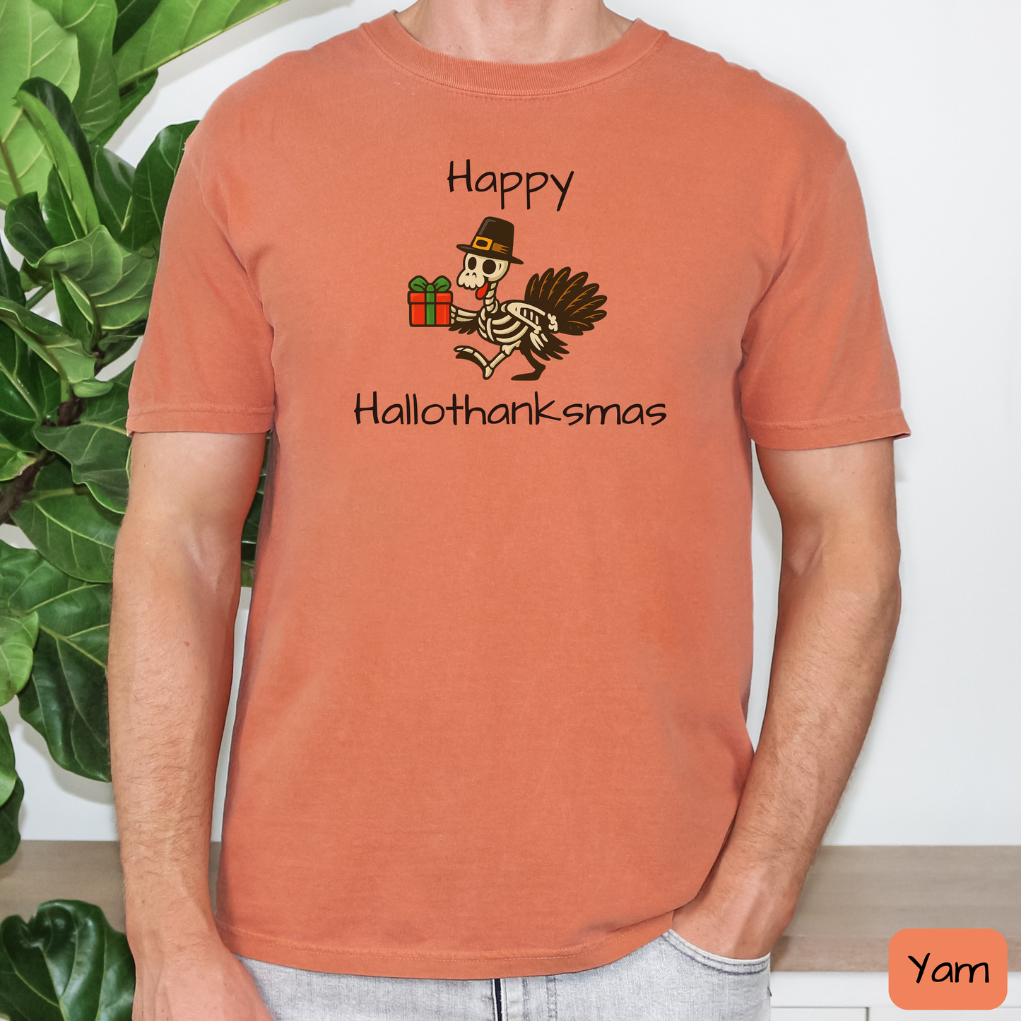 Happy Hallothanksmas Shirt: Funny Holiday Mashup Tee, Halloween, Thanksgiving, Christmas, Trending Tee