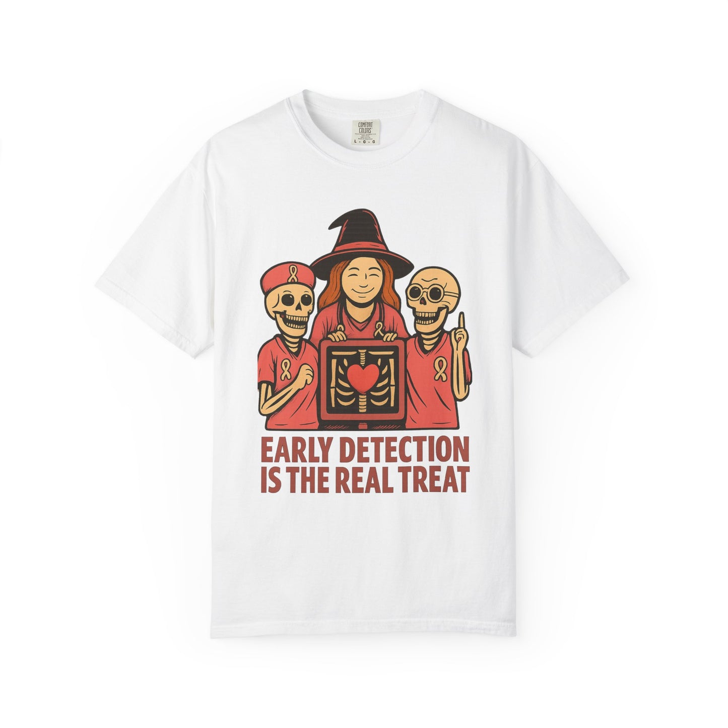 October Breast Cancer Awareness Shirt, Halloween T-Shirt, Skeletons, Witch, Pink Ribbon w/ Early Detection Message