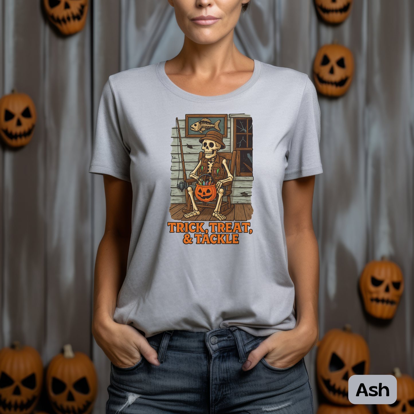 Funny Halloween Fishing T-Shirt - Trick, Treat & Tackle Tee for Anglers, Captains & Spooky Season Lovers, Halloween Gift