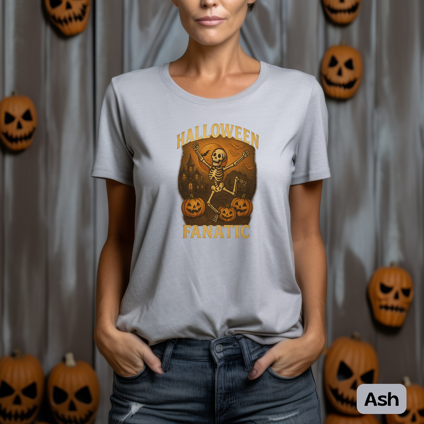 Halloween Fanatic T-Shirt, Skeleton Shirt, Spooky Dancing Tee w/ Pumpkins, Halloween Gift, Haunted House