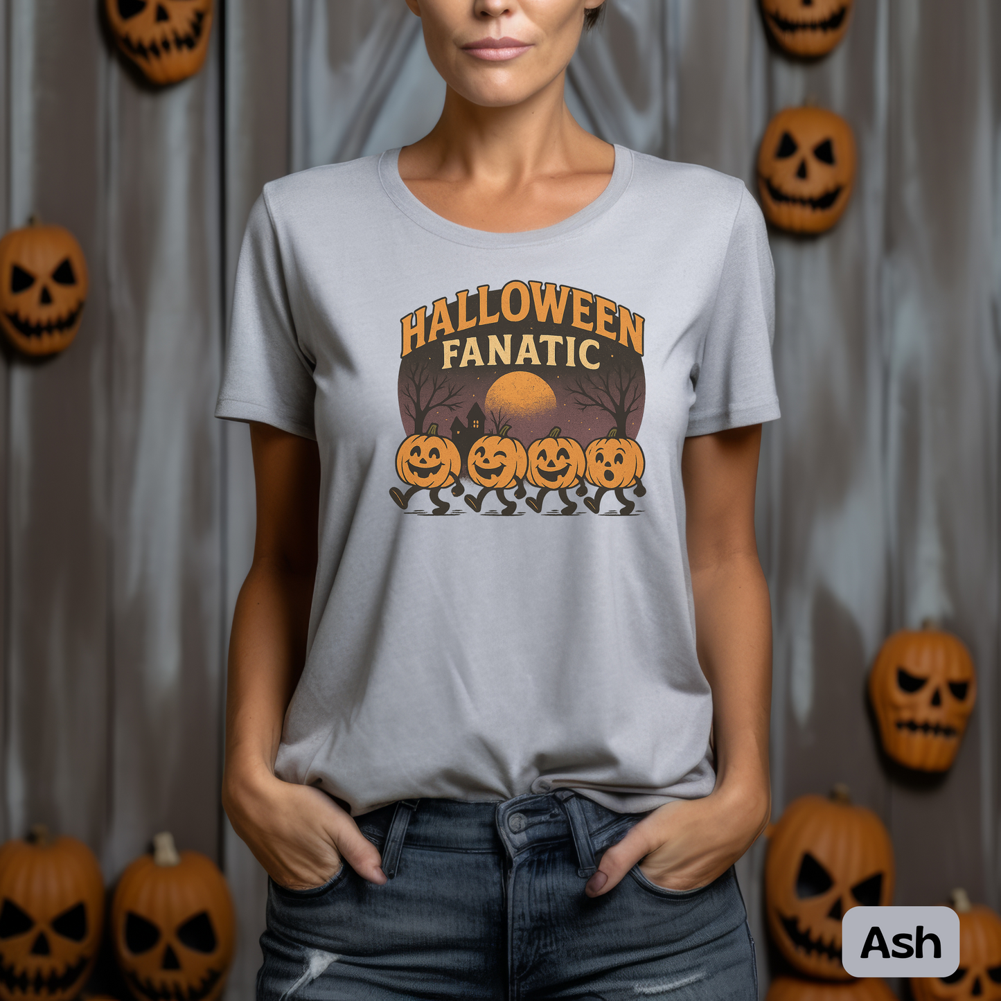 Halloween Fanatic Pumpkins T-Shirt, Spooky Cute Jack-O-Lantern Tee, Haunted House Graphic, Gift for Halloween Lovers