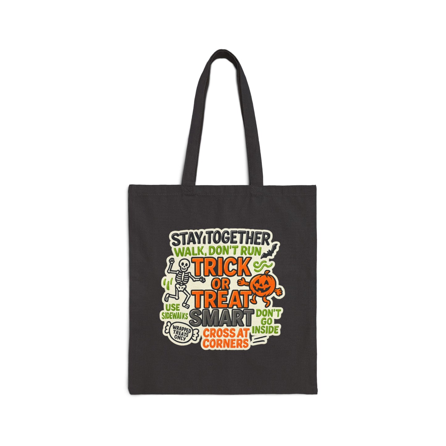 Halloween Trick or Treat Child Safety Cotton Canvas Tote Bag, Top Holiday Safety Tips for Parents and Children, Keep Kids Safe While Trick-or-Treating with This Visual Guide