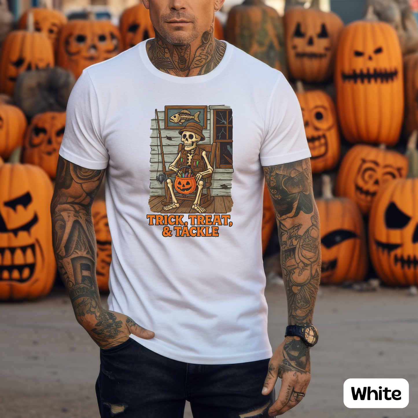 Funny Halloween Fishing T-Shirt - Trick, Treat & Tackle Tee for Anglers, Captains & Spooky Season Lovers, Halloween Gift