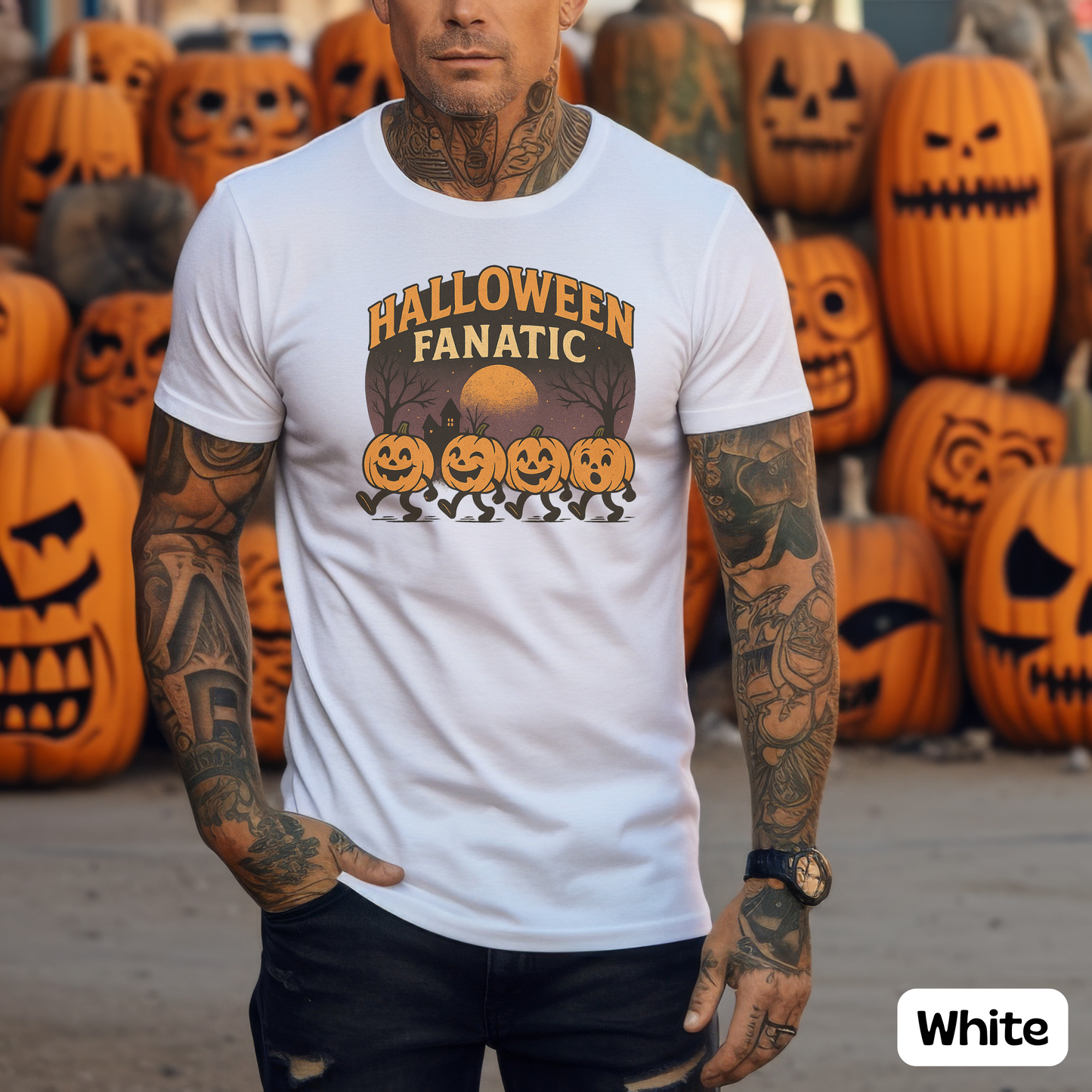 Halloween Fanatic Pumpkins T-Shirt, Spooky Cute Jack-O-Lantern Tee, Haunted House Graphic, Gift for Halloween Lovers