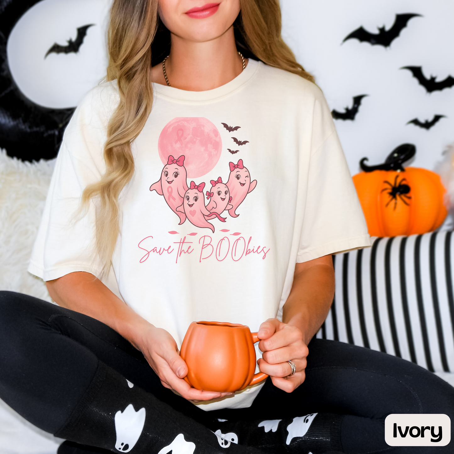 Save the BOObies Ghost Tee for Halloween, Funny Breast Cancer Awareness Shirt, Pink Ribbon, Halloween Vibes, Cancer Support Shirt