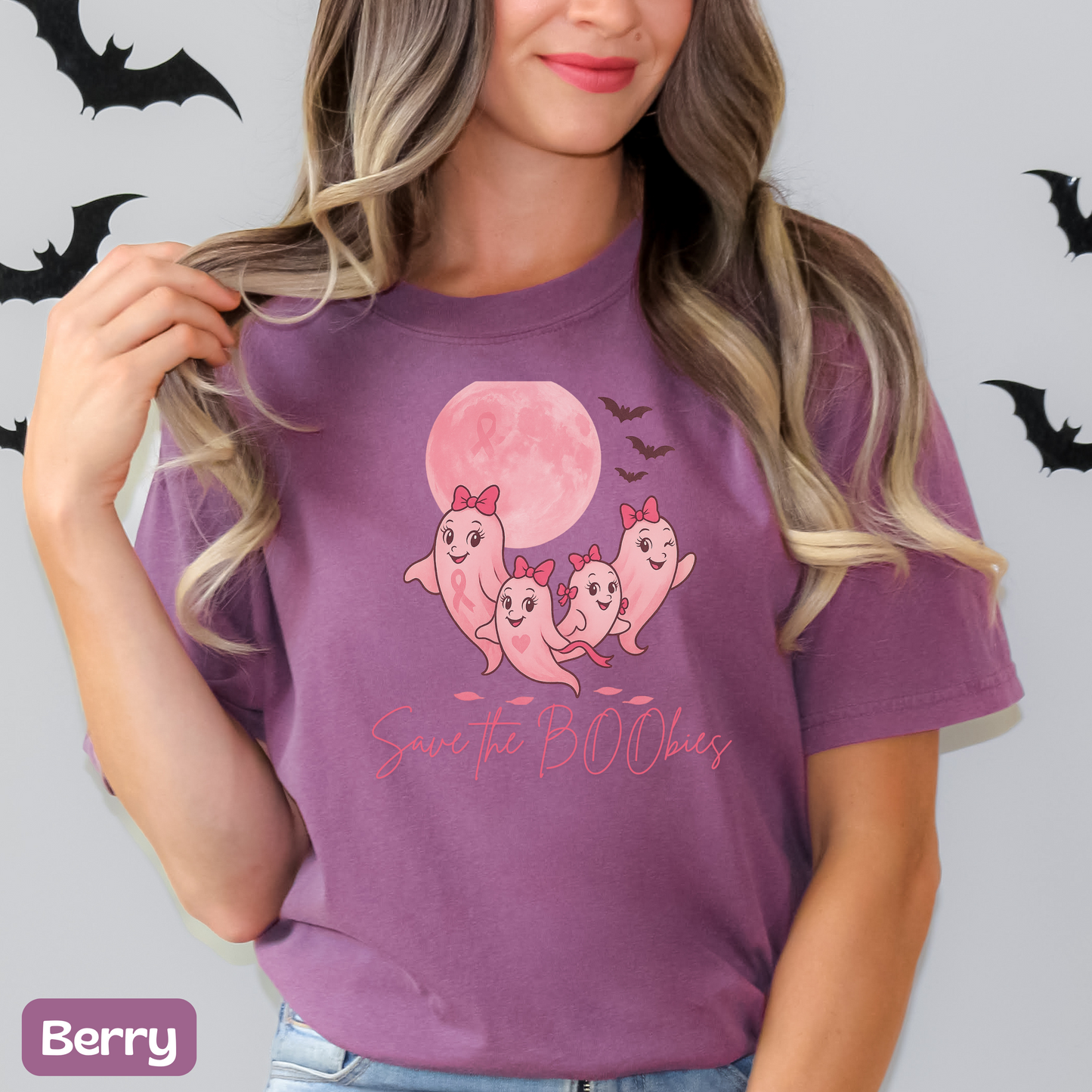 Save the BOObies Ghost Tee for Halloween, Funny Breast Cancer Awareness Shirt, Pink Ribbon, Halloween Vibes, Cancer Support Shirt