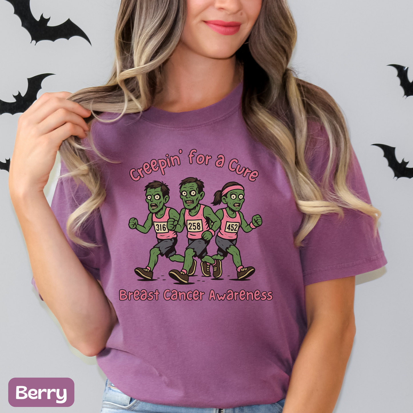 Breast Cancer Awareness Shirt for Runners, Creepin' for a Cure Race T-Shirt, Spooky October Run Shirt, Halloween Gift