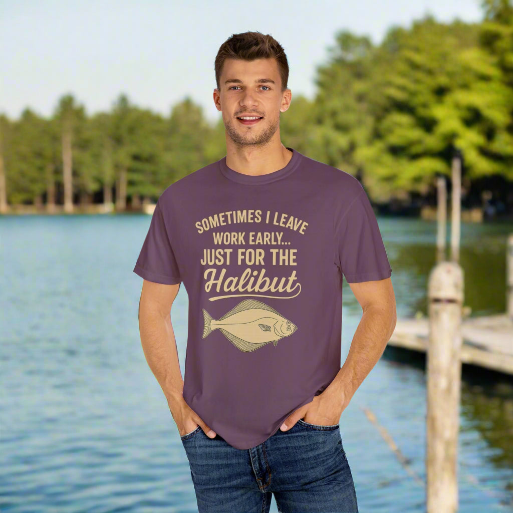 Funny Halibut Fishing Shirt | Sometimes I Leave Work Early Just for the Halibut | Fisherman Tee, Boating and Fishing Gift