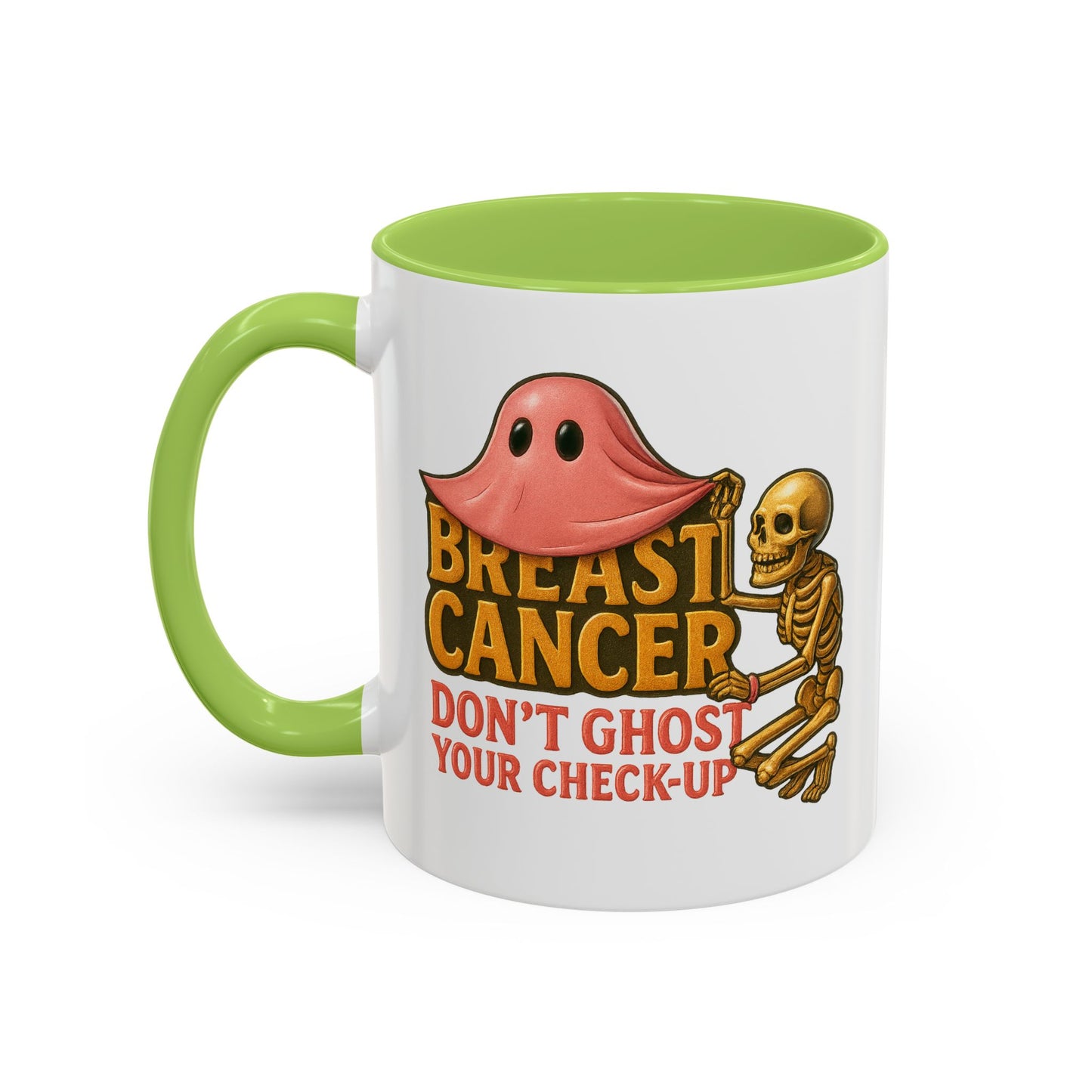 Breast Cancer Awareness Mug –Two Images One Mug-  Halloween Accent Coffee Cup – Early Detection & Don’t Ghost Your Check-Up Pink Ribbon Gift