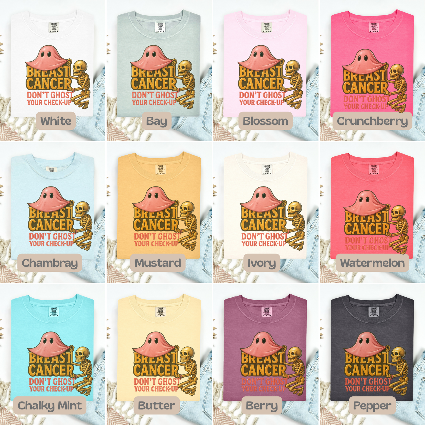 Breast Cancer Awareness Shirt, Spooky Ghost Check-Up Tee, Pink October Skeleton Design, Halloween Vibes, Cancer Support Shirt