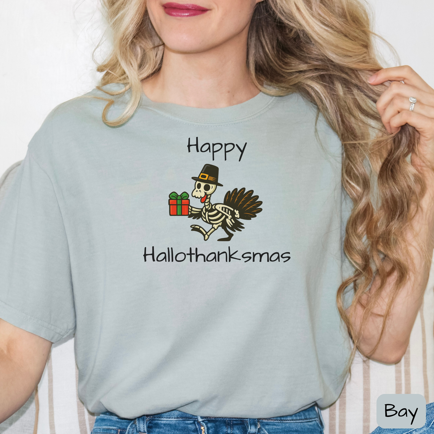 Happy Hallothanksmas Shirt: Funny Holiday Mashup Tee, Halloween, Thanksgiving, Christmas, Trending Tee