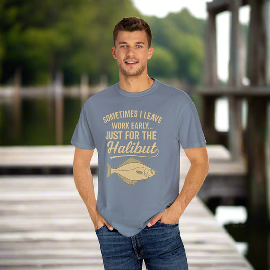 Funny Halibut Fishing Shirt | Sometimes I Leave Work Early Just for the Halibut | Fisherman Tee, Boating and Fishing Gift