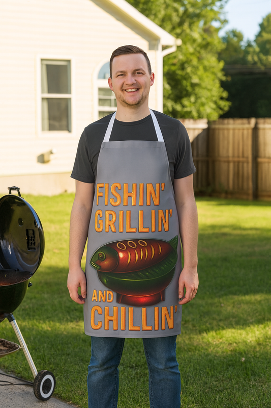 Fishing Apron, BBQ Chef Gift, Grilling Accessory, Fisherman Kitchenware, Outdoor Cooking Gear, Funny Gifts for Him Fishing is Life