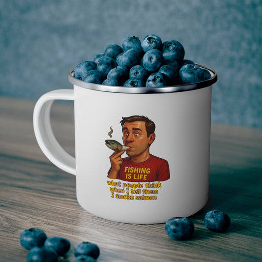 Funny Fishing Enamel Mug | Unique Camping Cup | Perfect Gift for Anglers, Fishermen, Dad, Outdoors, Birthday Alaska Meme Series