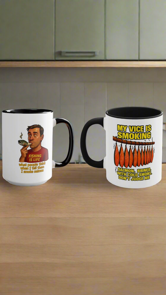 Dual Image Smoky Vice Accent Mugs, Fun Coffee Cup, Gift for Smokers, Kitchen Decor, Fishing Enthusiasts Mug, Quirky Drinkware Alaska Meme Series