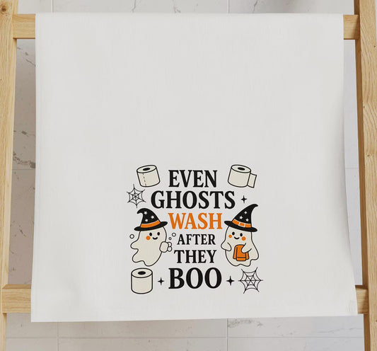 Even Ghosts Wash After They Boo Halloween Hand Towel, Funny Bathroom Ghost Decor, Spooky Cute Fall Towel, KO Home Collection, Potty Humor